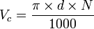V_c = \frac{\pi \times d \times N}{1000}